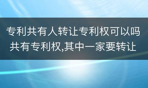专利共有人转让专利权可以吗 共有专利权,其中一家要转让,可以吗?