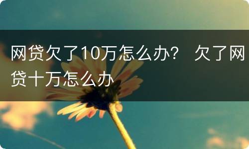 网贷欠了10万怎么办？ 欠了网贷十万怎么办