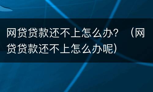网贷贷款还不上怎么办？（网贷贷款还不上怎么办呢）