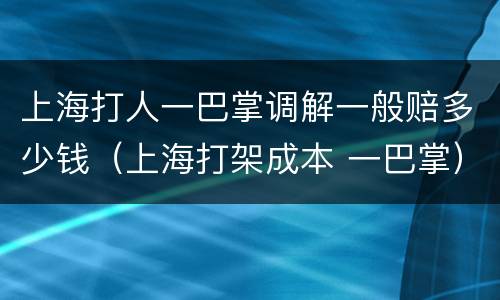 上海打人一巴掌调解一般赔多少钱（上海打架成本 一巴掌）