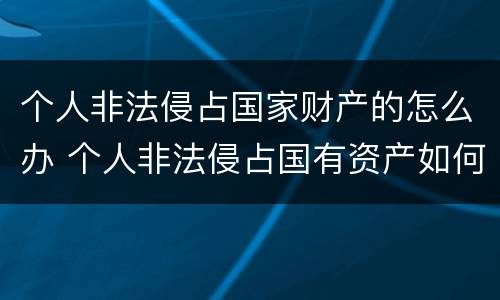 个人非法侵占国家财产的怎么办 个人非法侵占国有资产如何处理