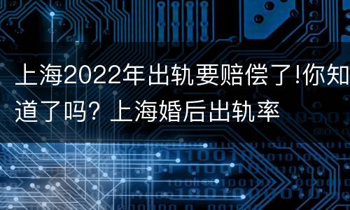 上海2022年出轨要赔偿了!你知道了吗? 上海婚后出轨率