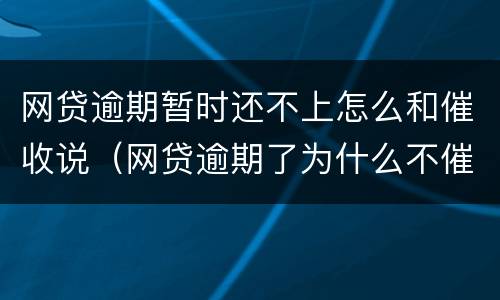 网贷逾期暂时还不上怎么和催收说（网贷逾期了为什么不催收了）