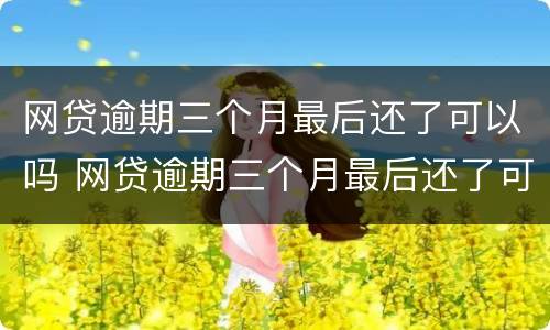 网贷逾期三个月最后还了可以吗 网贷逾期三个月最后还了可以吗怎么还