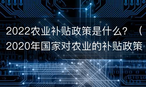 2022农业补贴政策是什么？（2020年国家对农业的补贴政策）