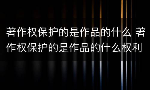 著作权保护的是作品的什么 著作权保护的是作品的什么权利