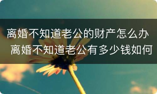 离婚不知道老公的财产怎么办 离婚不知道老公有多少钱如何保全