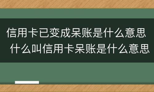 信用卡已变成呆账是什么意思 什么叫信用卡呆账是什么意思