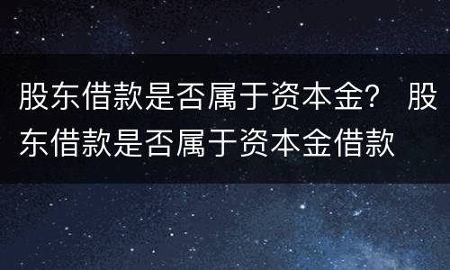 股东借款是否属于资本金？ 股东借款是否属于资本金借款