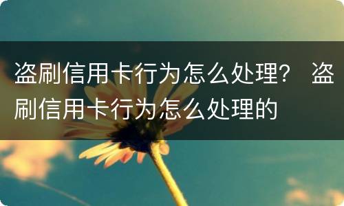 盗刷信用卡行为怎么处理？ 盗刷信用卡行为怎么处理的