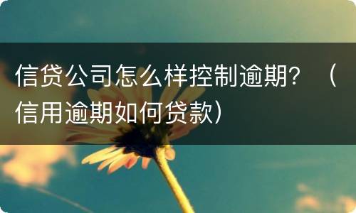 信贷公司怎么样控制逾期？（信用逾期如何贷款）