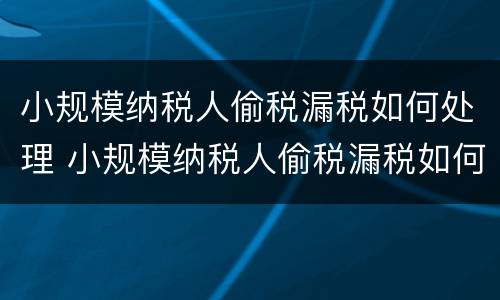 小规模纳税人偷税漏税如何处理 小规模纳税人偷税漏税如何处理的