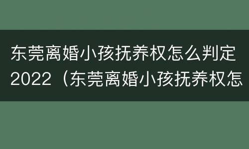 东莞离婚小孩抚养权怎么判定2022（东莞离婚小孩抚养权怎么判定2022年的）