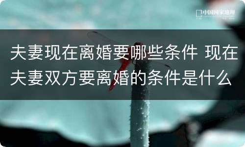 夫妻现在离婚要哪些条件 现在夫妻双方要离婚的条件是什么!