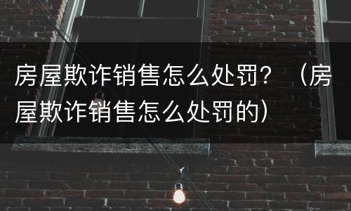 房屋欺诈销售怎么处罚？（房屋欺诈销售怎么处罚的）