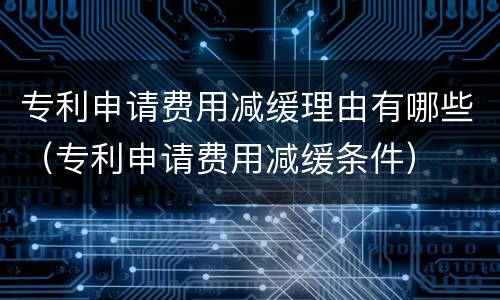 专利申请费用减缓理由有哪些（专利申请费用减缓条件）