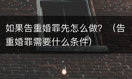 如果告重婚罪先怎么做？（告重婚罪需要什么条件）
