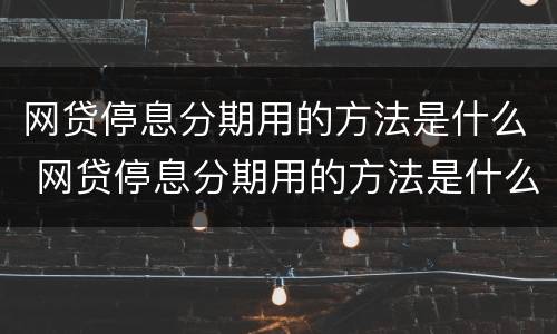 网贷停息分期用的方法是什么 网贷停息分期用的方法是什么呢