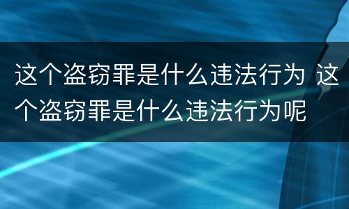这个盗窃罪是什么违法行为 这个盗窃罪是什么违法行为呢
