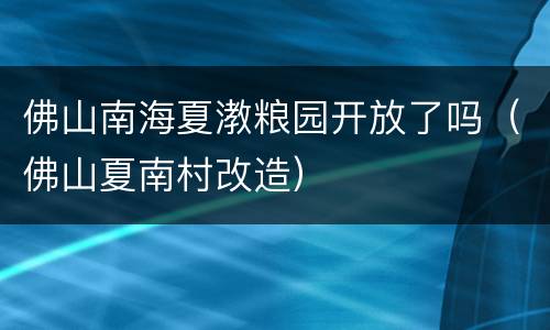 佛山南海夏漖粮园开放了吗（佛山夏南村改造）
