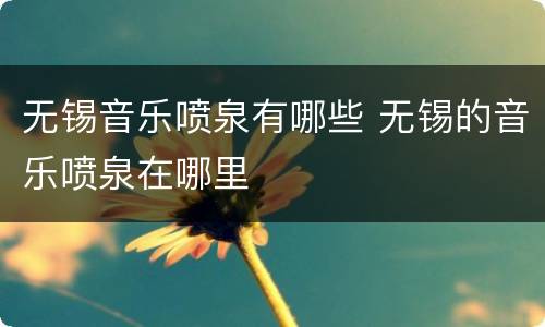 无锡音乐喷泉有哪些 无锡的音乐喷泉在哪里