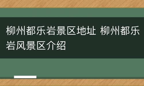 柳州都乐岩景区地址 柳州都乐岩风景区介绍