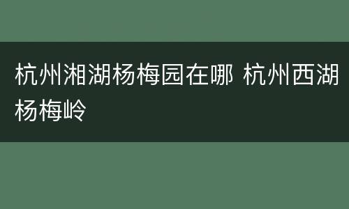 杭州湘湖杨梅园在哪 杭州西湖杨梅岭
