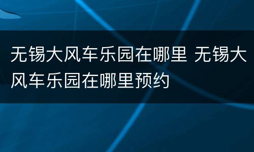 无锡大风车乐园在哪里 无锡大风车乐园在哪里预约