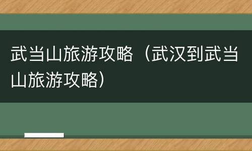 武当山旅游攻略（武汉到武当山旅游攻略）