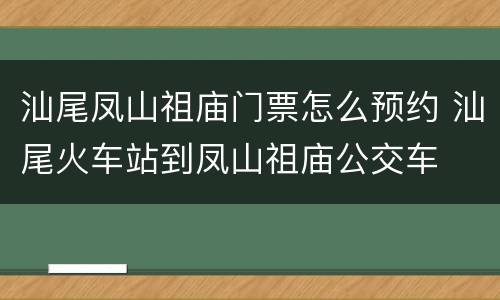 汕尾凤山祖庙门票怎么预约 汕尾火车站到凤山祖庙公交车