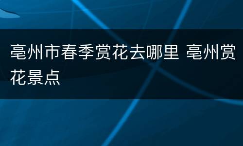 亳州市春季赏花去哪里 亳州赏花景点
