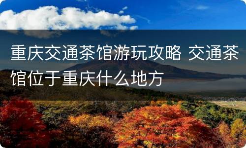 重庆交通茶馆游玩攻略 交通茶馆位于重庆什么地方