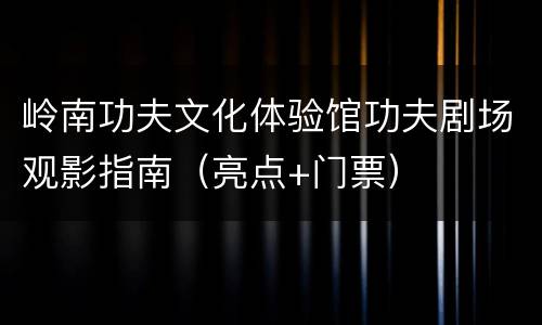 岭南功夫文化体验馆功夫剧场观影指南（亮点+门票）