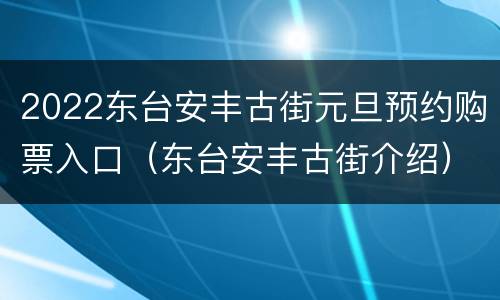 2022东台安丰古街元旦预约购票入口（东台安丰古街介绍）