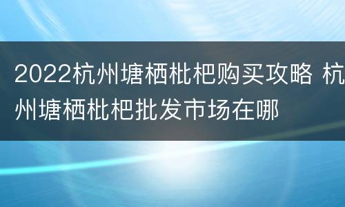 2022杭州塘栖枇杷购买攻略 杭州塘栖枇杷批发市场在哪