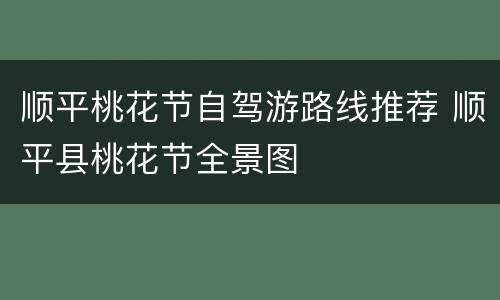 顺平桃花节自驾游路线推荐 顺平县桃花节全景图