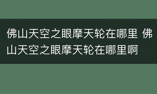 佛山天空之眼摩天轮在哪里 佛山天空之眼摩天轮在哪里啊