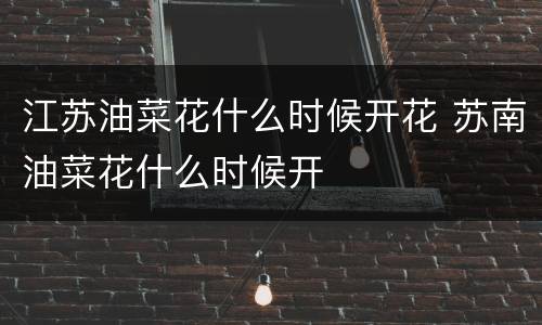 江苏油菜花什么时候开花 苏南油菜花什么时候开