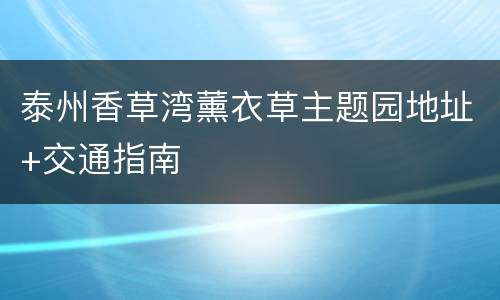 泰州香草湾薰衣草主题园地址+交通指南