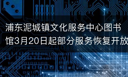 浦东泥城镇文化服务中心图书馆3月20日起部分服务恢复开放通知