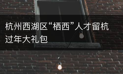 杭州西湖区“栖西”人才留杭过年大礼包