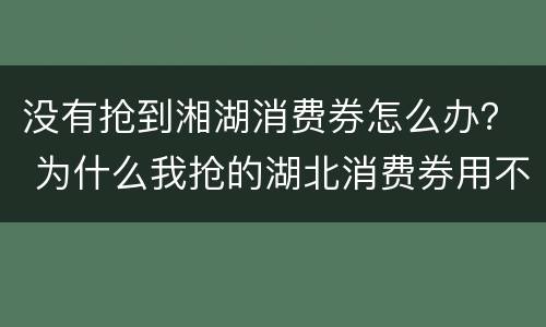 没有抢到湘湖消费券怎么办？ 为什么我抢的湖北消费券用不了
