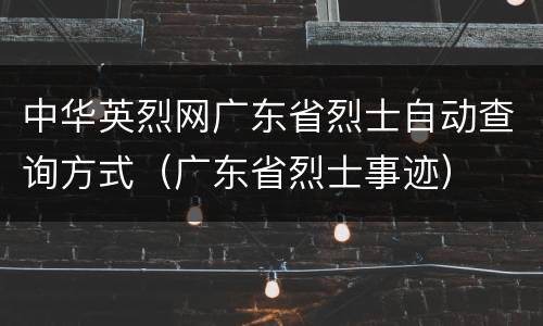 中华英烈网广东省烈士自动查询方式（广东省烈士事迹）
