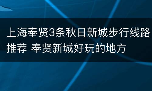 上海奉贤3条秋日新城步行线路推荐 奉贤新城好玩的地方