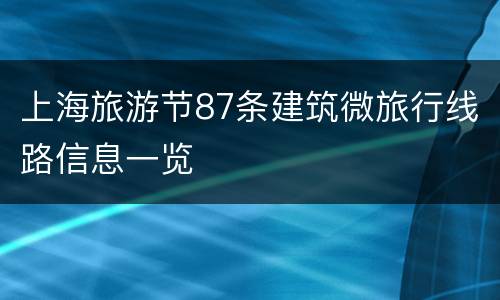 上海旅游节87条建筑微旅行线路信息一览