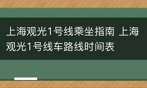 上海观光1号线乘坐指南 上海观光1号线车路线时间表
