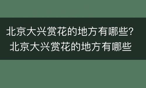 北京大兴赏花的地方有哪些？ 北京大兴赏花的地方有哪些