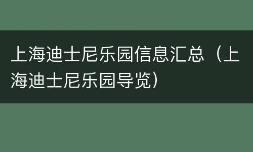 上海迪士尼乐园信息汇总（上海迪士尼乐园导览）