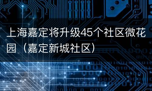 上海嘉定将升级45个社区微花园（嘉定新城社区）