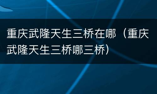 重庆武隆天生三桥在哪（重庆武隆天生三桥哪三桥）